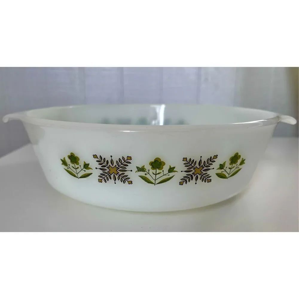Vintage Anchor Hocking Fire King Green Meadow 2 Quart Casserole Dish 438